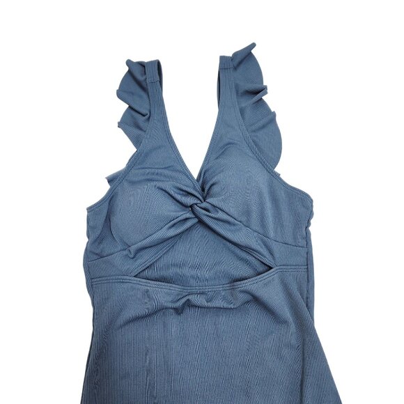 Blue Ruffle One-Piece Swimsuit With Tropical Sarong Wrap For Girls Size 15-16Y - Picture 4 of 6